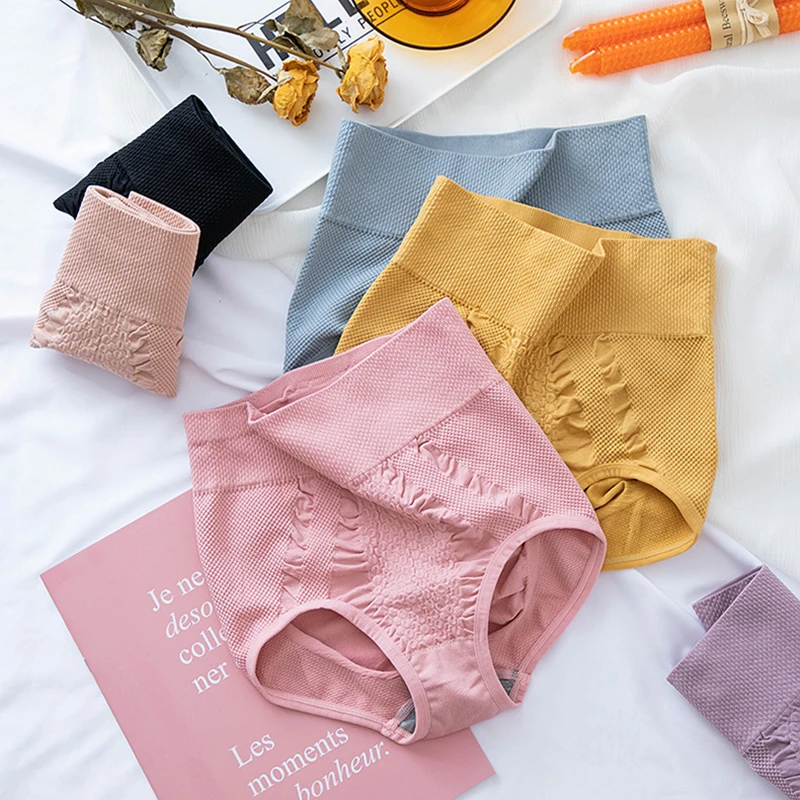 

Women's Cotton Underwear Sexy Lace Comfort Panties Women's Solid Color Briefs High Waist Soft Underpants Female Lingerie 2021
