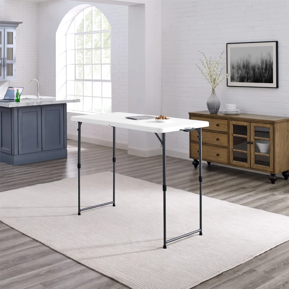 

OUZEY 4' Height Adjustable Folding Table, White Granite Outdoor Folding Table