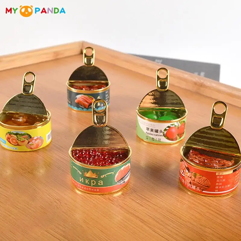 

1Set DollHouse Mini Simulation Caviar Canned Fruit Beef Fish Canned Food Model Kitchen Open-cap cans Doll House Miniature Decor