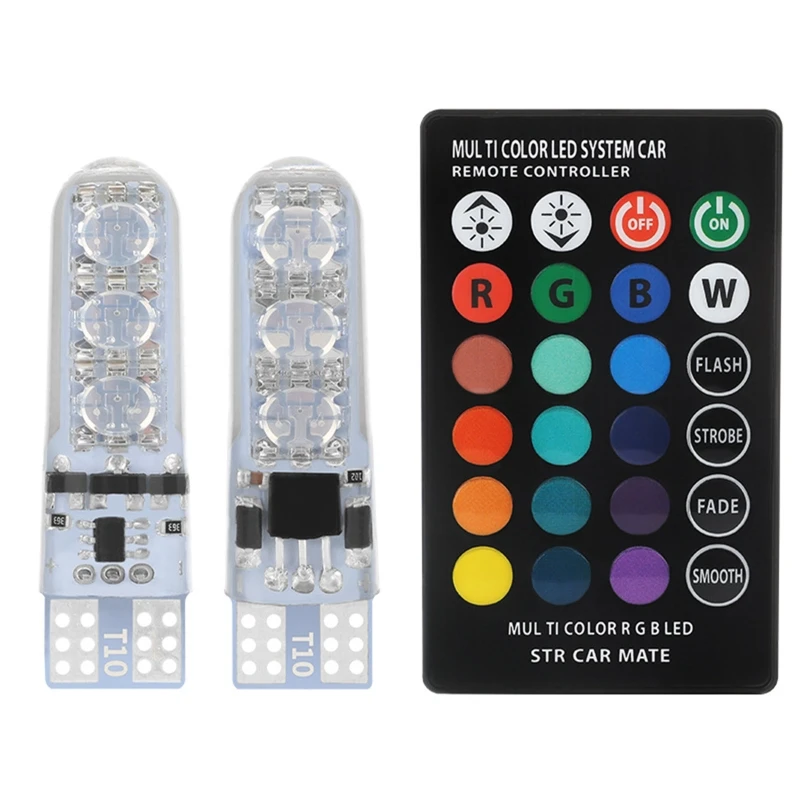 

T10 RGB Color Changing Car Clearance Lights COB 5050 6SMD With Remote Controller Flash Strobe Lamp Wedge Reading Light 2022 New