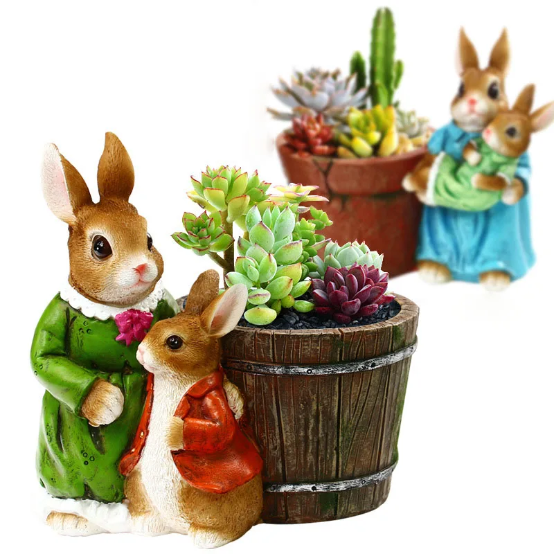 

Creative Bunny Plant Pots Resin Flower Succulent Pot Figurines Flower Vase Cartoon Rabbit Bonsai Ornament Home Garden Decoration