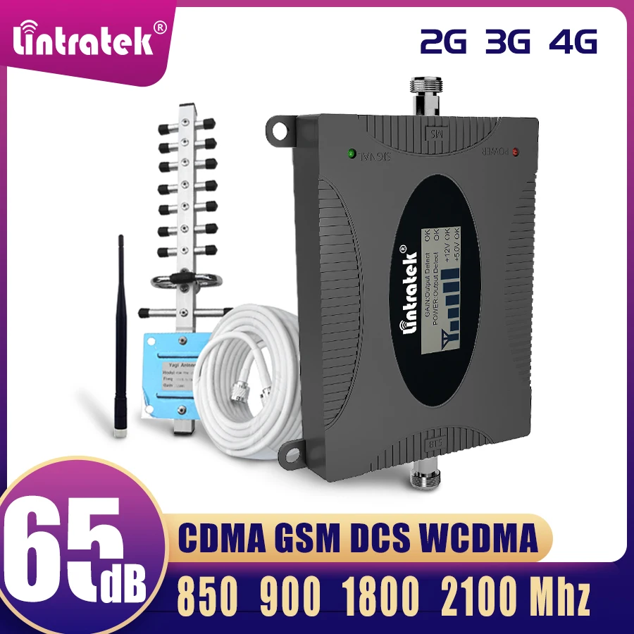 Lintratek 4G LTE 1800mhz CDMA GSM Signal Amplifier 2G 3G UMTS DCS 2100 Repeater 850 900 Cellular Booster Yagi Antenna Full Kit