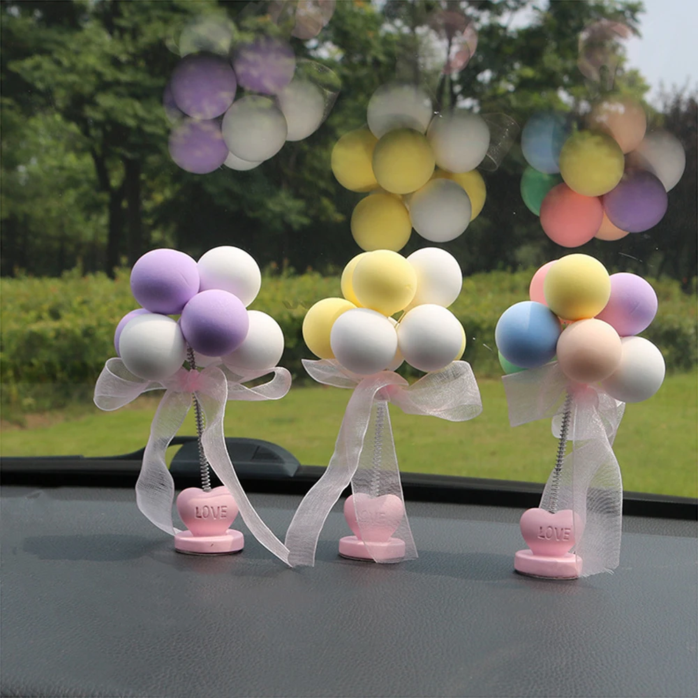 

Car Ornaments Nodding Balloon Car Dashboard Decor Spring Shaking Head Toys Bobblehead Pink Car Accessory For Women Girls Gifts