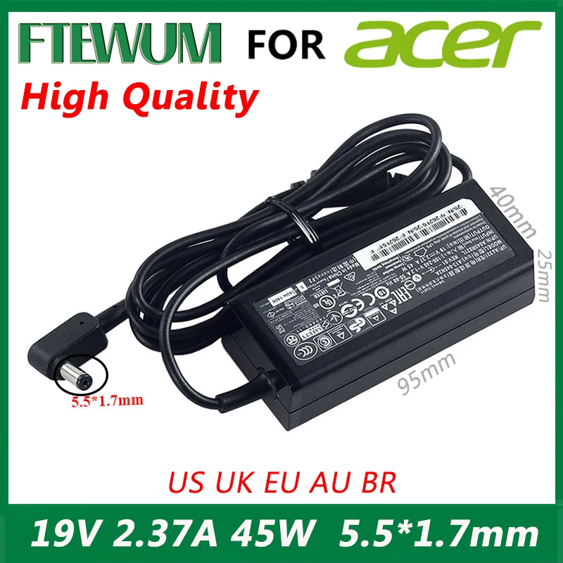 

19V 2.37A 45W 5.5*1.7mm Laptop Adapter Charger For Acer Aspire 3 A314-31 A515-51-3509 E5-573-516D Series Notebook Power Supply