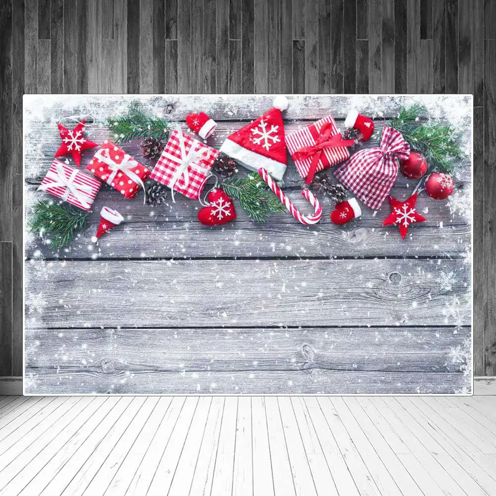 

Рождественские сосновые конусы подарок шляпа шары Снежинка деревянные доски фотография фоны на заказ фотография