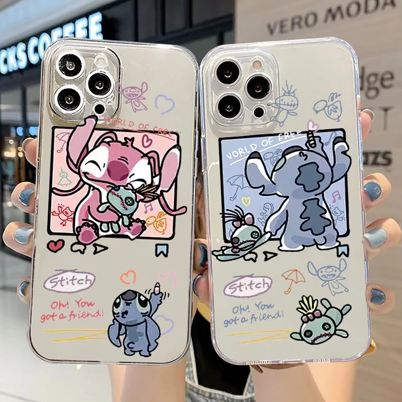 

Disney Cartoon Lilo Stitch For iPhone 14 13 12 11 Pro 12 13 Mini X XR XS Max 6 6s 7 8 Plus Clear Phone Case Back Soft
