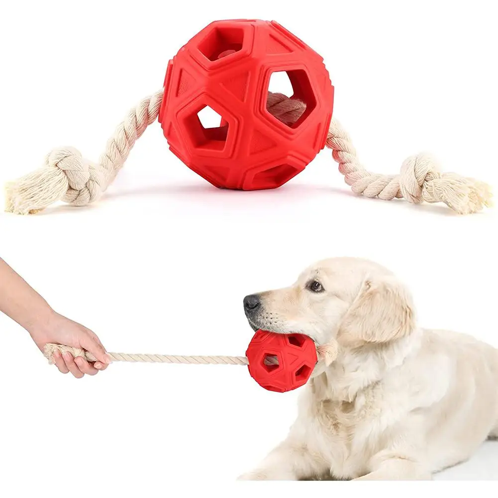 

Pet Dog Rubber Ball Bite-resistant Chew Toys Tooth Cleaning Molar Toys With Rope For Aggressive Chewers