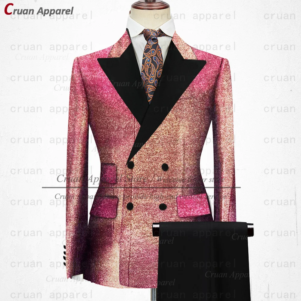 Модный Блестящий золотистый и розовый мужской костюм смокинг для жениха свадьбы
