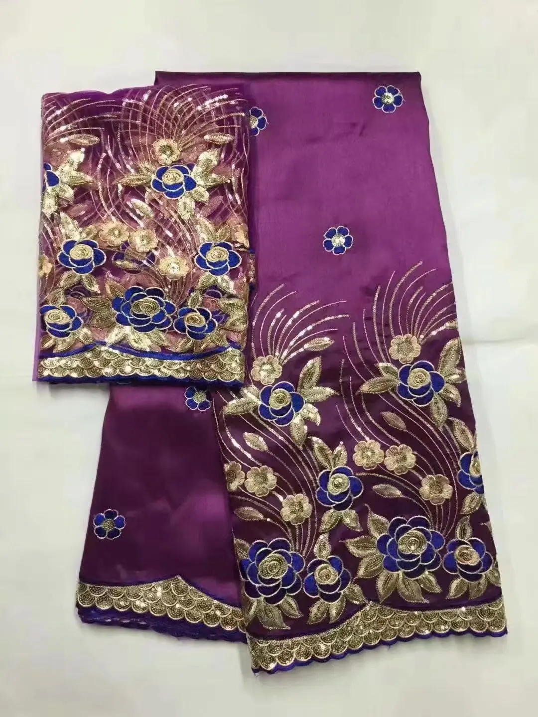 

African Nigerian George Lace Fabric With Blouse Pink Embroidered George Silk Fabric With 5+2Yards Net Lace For African Wedding