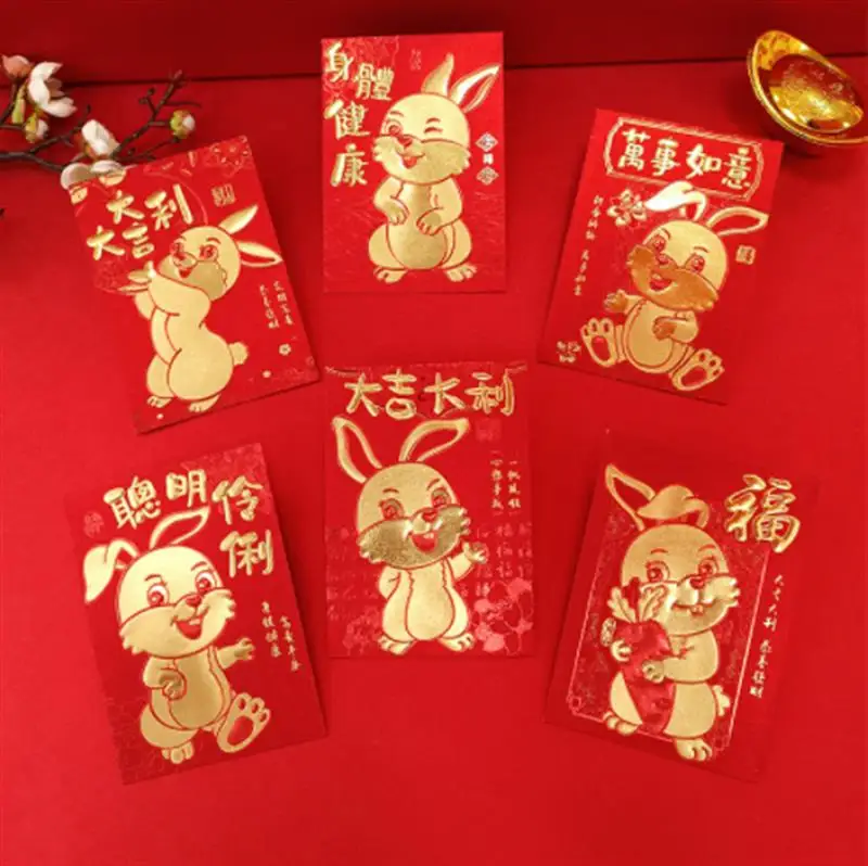 

60pcs 2023 New Year Rabbit Red Money Packet Chinese Envelopes Pocket Hong Bao Luck Packets Festival Spring Bunny Zodiac