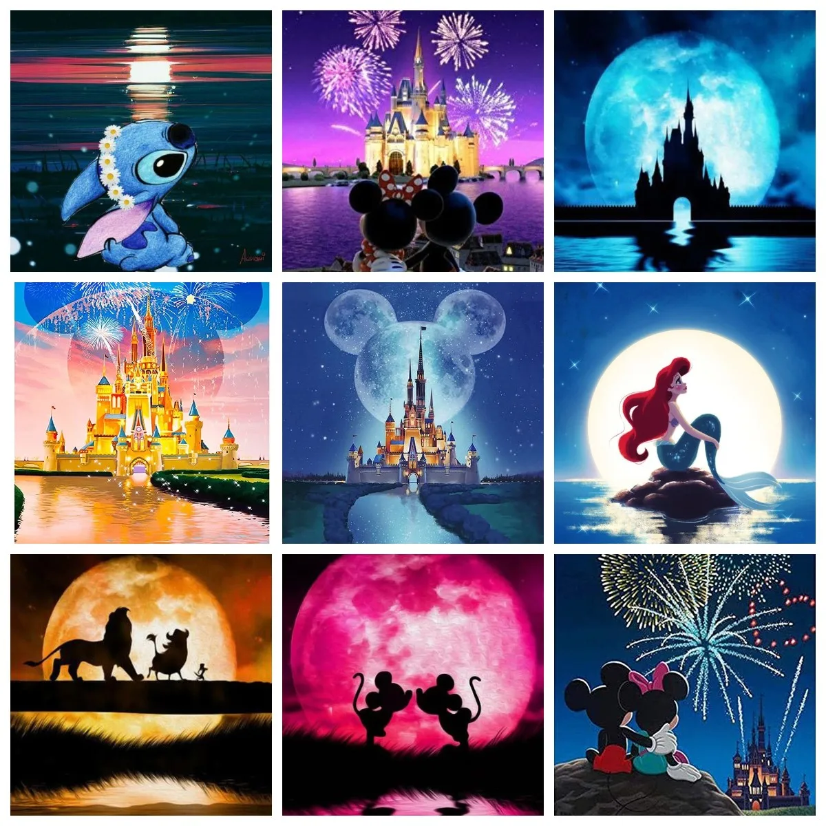 

5d Diamond Painting Disney Mickey Minnie Shadow Moon Castle Embroidery Cartoon Cross Stitch Mosaic Home Decor Brand Decorative