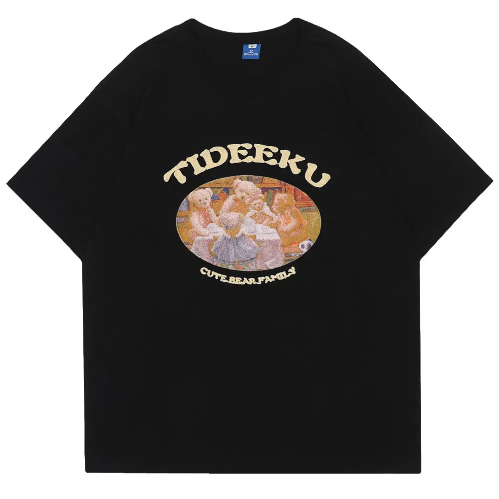 

Футболка мужская оверсайз с коротким рукавом, хлопок, круглый вырез, винтажный принт медведей, Повседневная Уличная одежда, лето