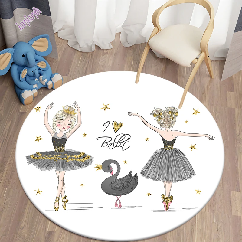 

Cartoon Ballet Girl Round Carpet for Living Room Area Rug Kids Carpet Bedroom Floor Mat for Children Soft tapis Children Carpet