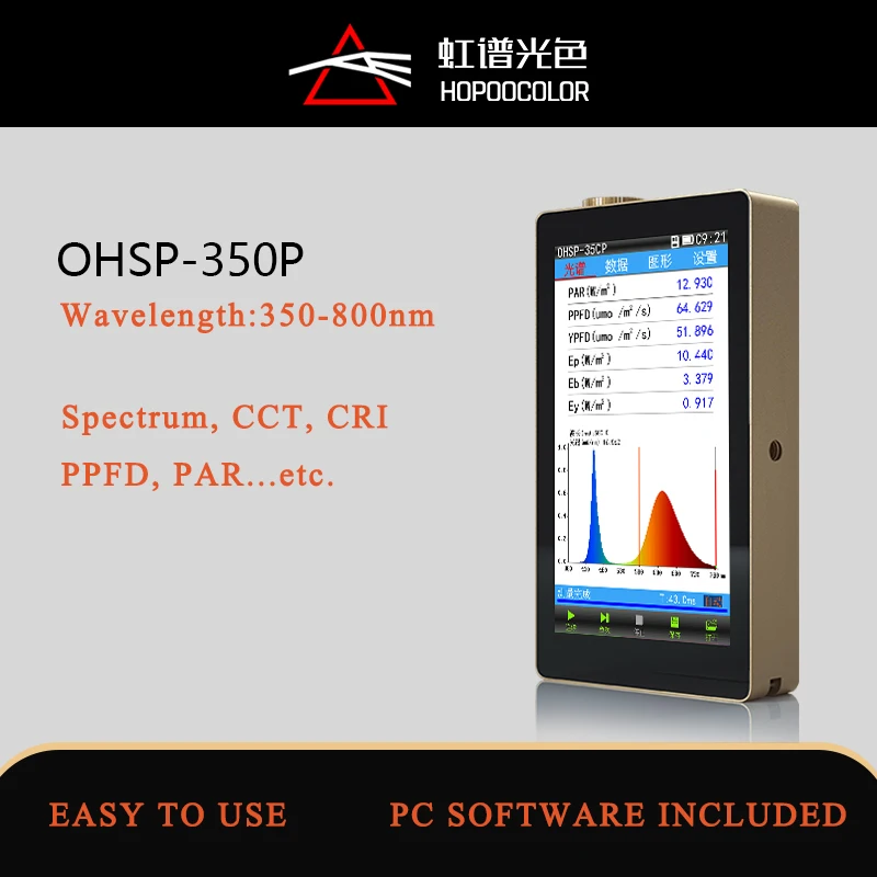

ohsp350P ppfd spectrometer par quantum meter CCT CRI Color Rendering Index