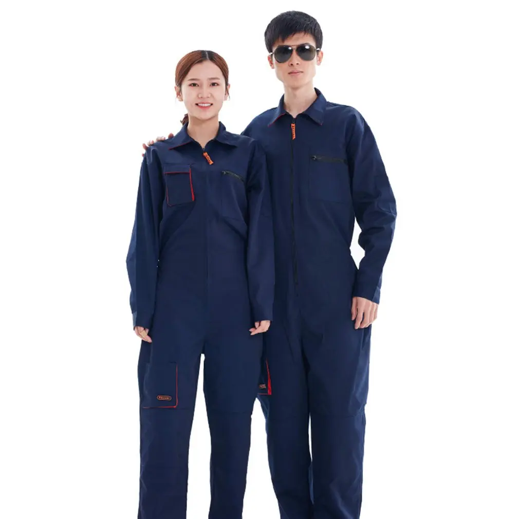 

Male Work Clothes Uniform Thickening Wear-resisting Workshop Factory Clothing Zipper Big Pocket Navy Blue Fabric Coverall
