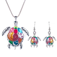 sea turtle colorful shape enamel style necklace silver rose gold plated turtle necklace earring jewelry set for women girls