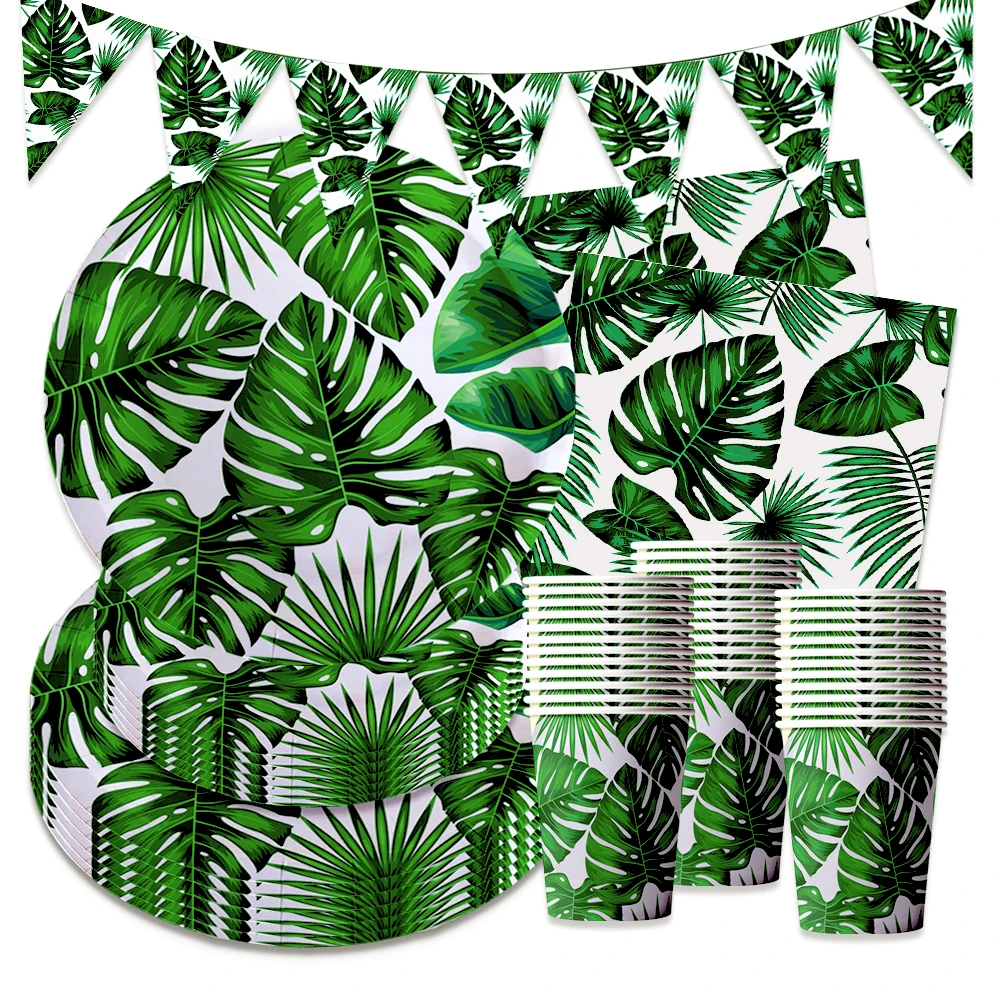 

Hawaii Turtle Leaf Printe Theme Baby Shower Leaves Disposable Tableware Paper Cups Napkins Plates Birthday Decoration