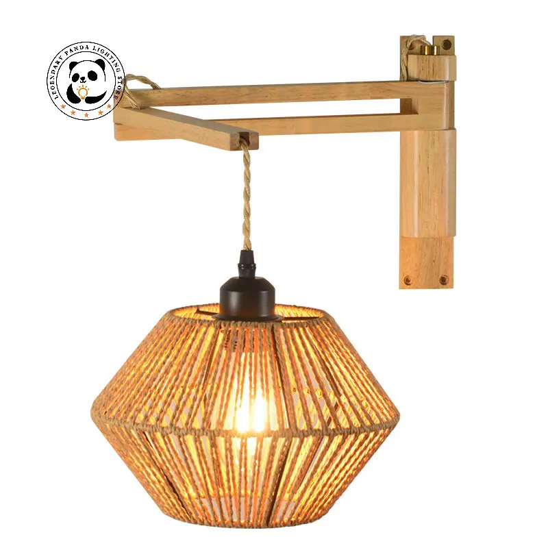 

Настенное бра из бамбука и ротанга, винтажная лампа в стиле ретро, прикроватный светильник, декоративное освещение для столовой, спальни