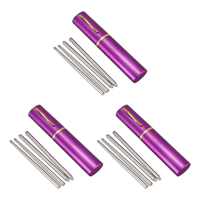 

3X Aluminum Pen Shape Shell Stainless Steel Folding Travel Chopsticks,Silver