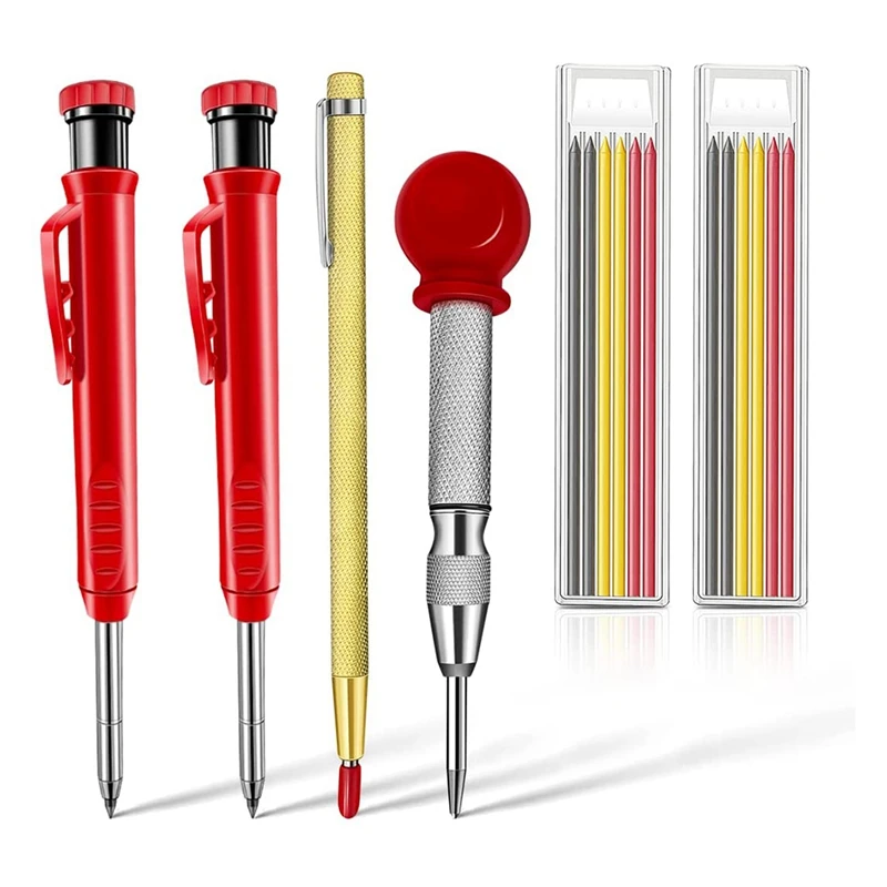 

Carpenter Scriber Marking Kit, 2 Pcs Carpenter Pencils 12 Pcs Marker Refills Carbide Scriber And Automatic Center Punch