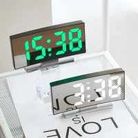 led electronic clock desktop simple alarm clocks table mirror surface large font digital display temperature date home office