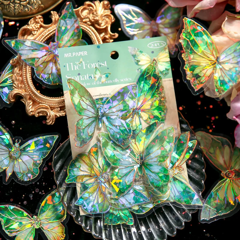 

Прозрачные декоративные наклейки в виде ледяных кристаллов и бабочек, 20 шт., водонепроницаемые наклейки для скрапбукинга, товары для журналов