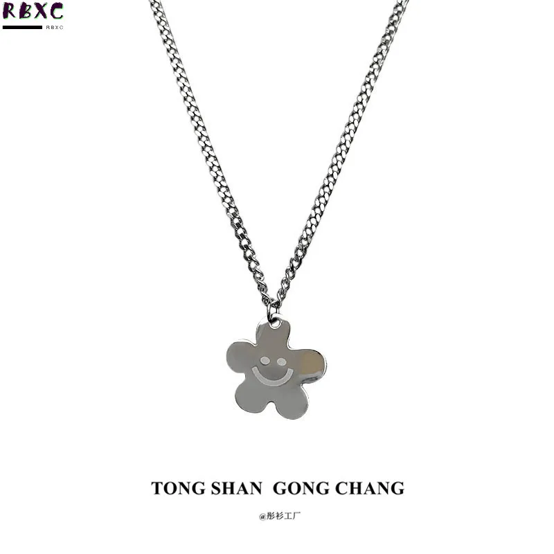 

Rbxc Summer Flower Smiling Face Necklace 2021 New Female Ins Hip Hop Cool Style Simple and Versatile Collarbone Chain