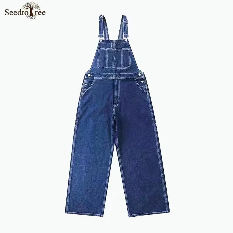 Корейские модные мужские джинсовые комбинезоны свободные прямые брюки на