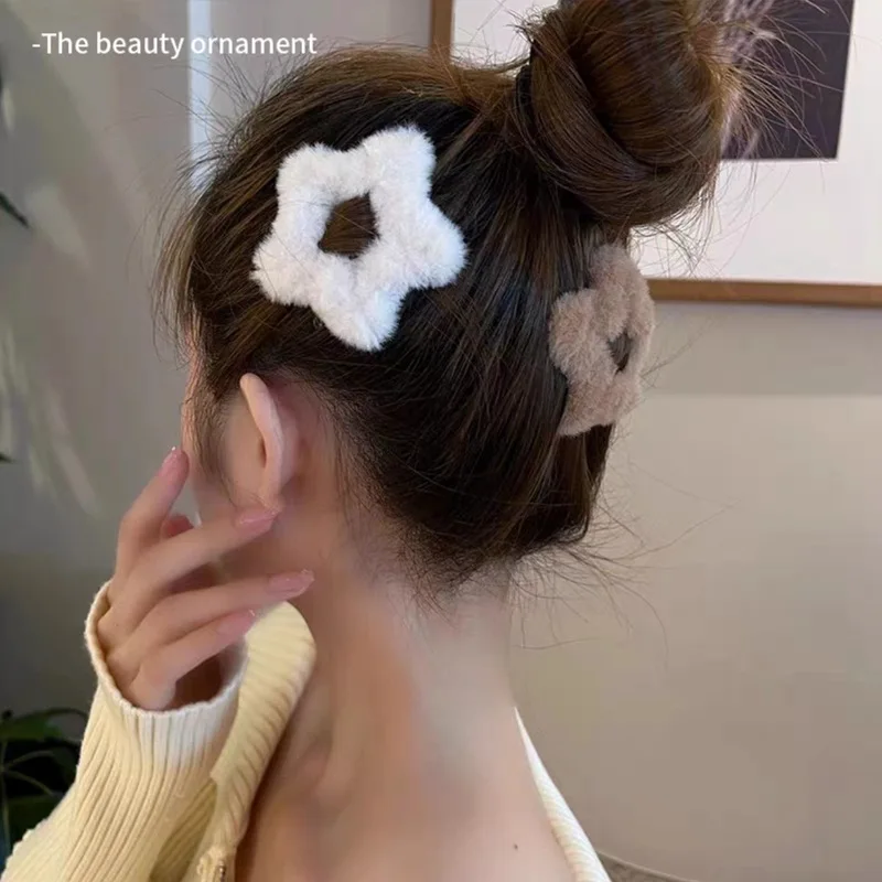 Плюшевые заколки для волос со звездами женщин и девочек милые пушистые из