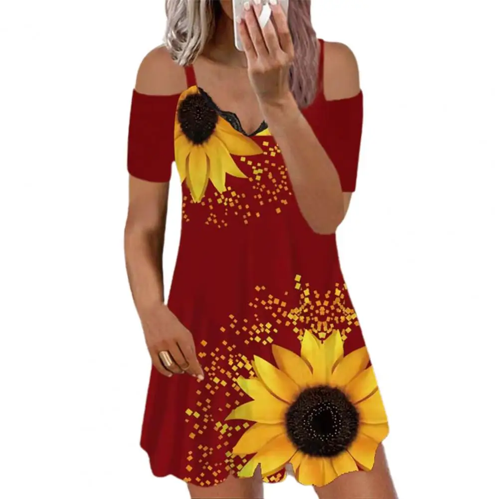 

Stylish Short Dress A-Line Summer Dress Sunflower Short Dress