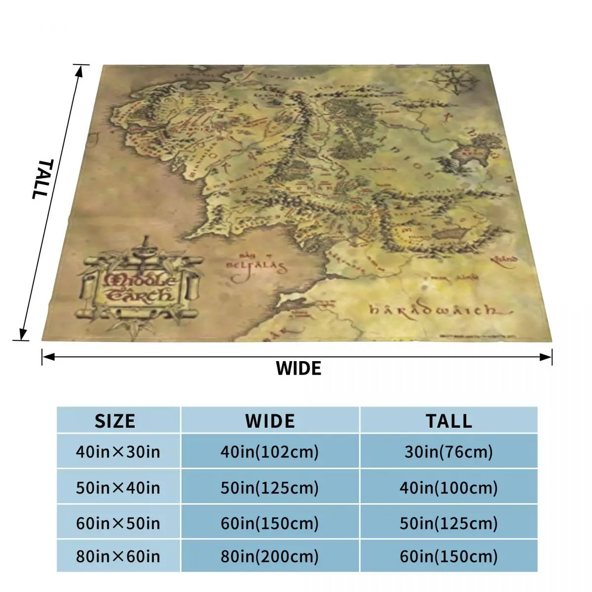 Tolkien карта средней земли 2648 стеганое одеяло индивидуальное