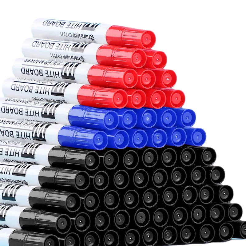 10pcs/set Waterborne Whiteboard Marker Pen Black/Blue/Red Ink Crude Nib Marker Pens School Supplies Stationery