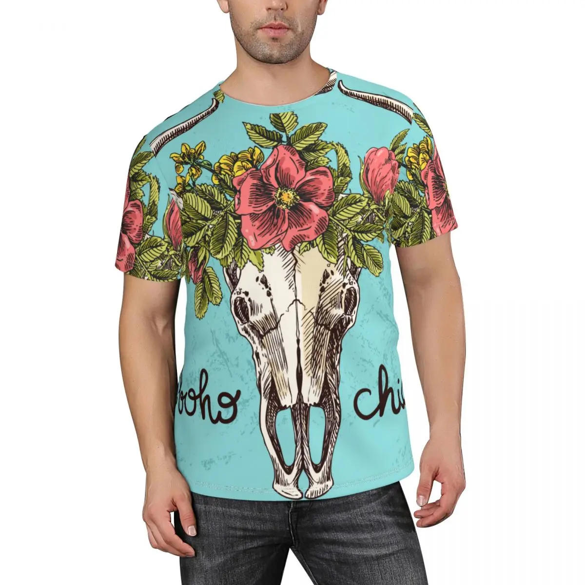 

Мужская футболка с коротким рукавом, с круглым вырезом и цветочным принтом