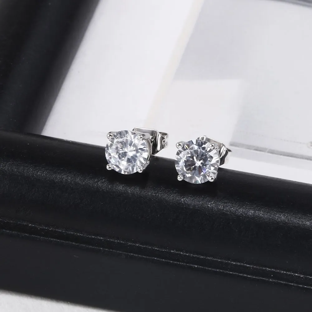

925 Stamp Silver Color 6MM Zircon Stud Earrings For Women Fashion Simple Earing Party Jewelry Accessories Christmas GaaBou