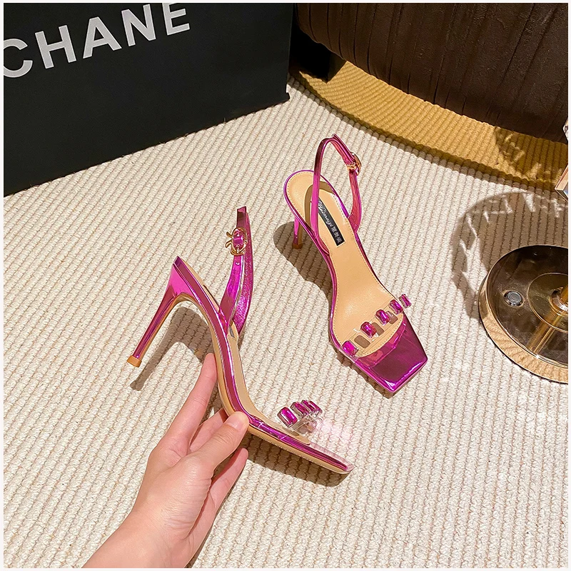2023 Summer New Women 'High Heels Sexy Women's Sandals One Button Rhinestone Pumps Roman  Fashion Sandals Party Women's Shoes