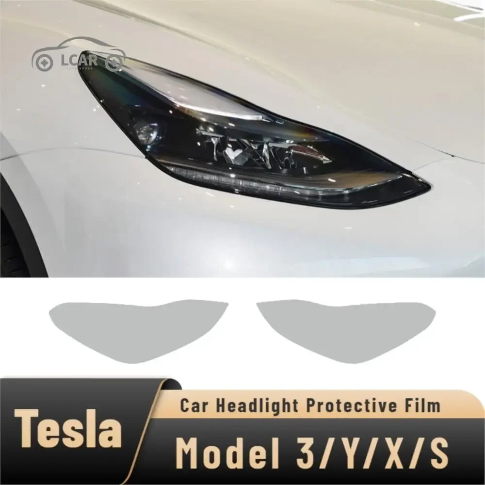 

2Pcs For Tesla Model 3 Y X S Car Headlight Tint Smoke Black Protective Front Light Film Protection TPU Transparent Sticker Tesla