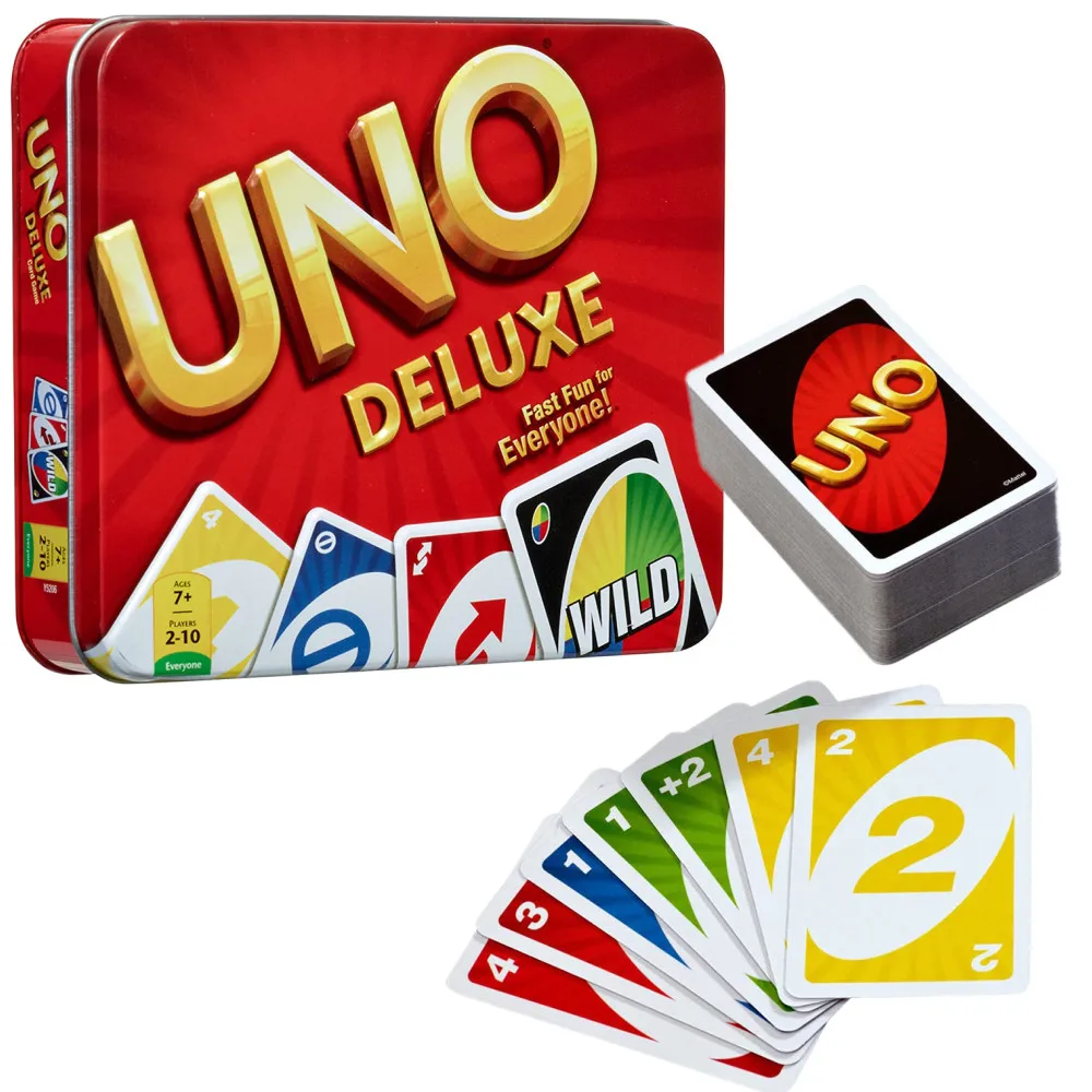 

UNO Deluxe Card Game for with 112 Card Deck Mattel games Family Funny Entertainment Board Game Fun Poker Playing Toy Gift Box
