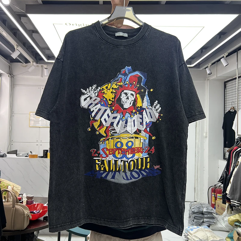 

Summer Vintage Clown Print Printed T-shirt Men Women Washed T Shirt O-Neck Short Sleeve Hip Hop Anime Ghost Top Tees