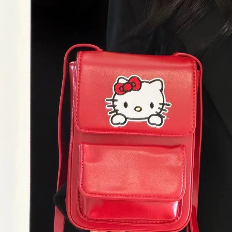 

Sanrioed Kawaii Hello Kitty мини сумка через плечо из искусственной кожи мультфильм аниме KT Cat Y2K сумка для сотового телефона кросс-боди девушки подарки на день рождения
