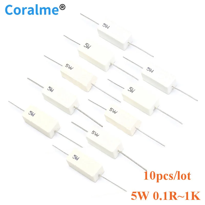 

10pcs 5W Ceramic Cement Resistor Resistance 0.1~1K 5% 0.1R 0.22R 0.25R 0.5R 1R 2.2R 4.7R 5R 10R 15R 20R 22R 47R 100R 470R 1K