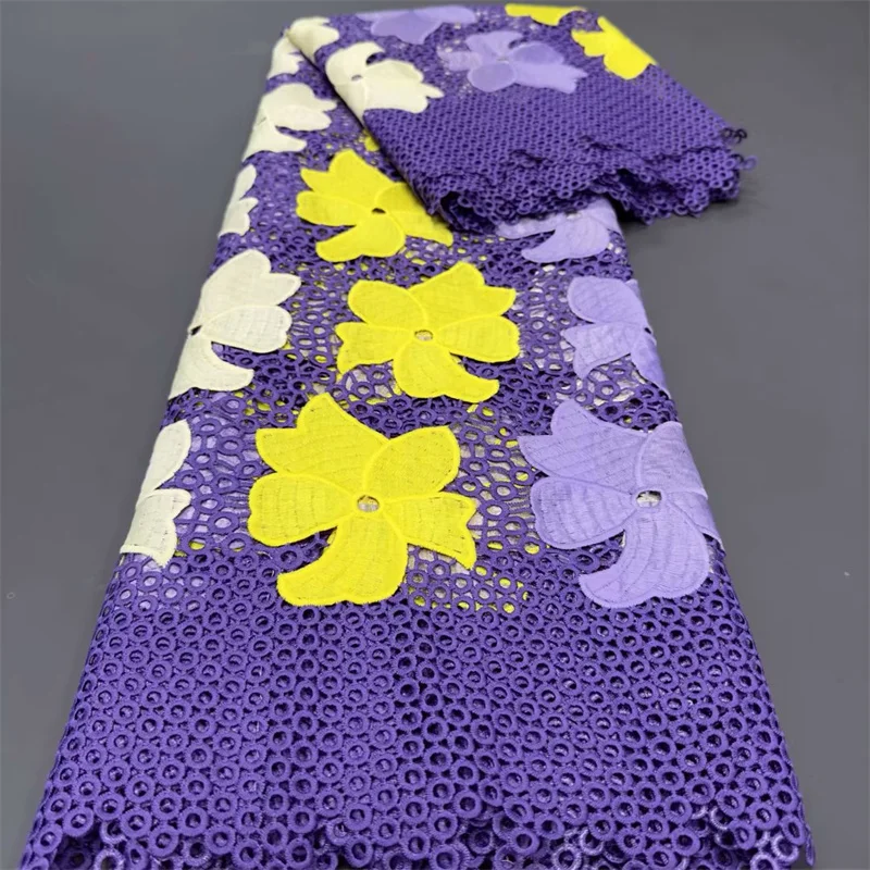 

5 ярдов, горячая Распродажа, французское кружево, африканский гипюр, тюль, Водорастворимая вышитая ткань для свадебной вечеринки 1L092203