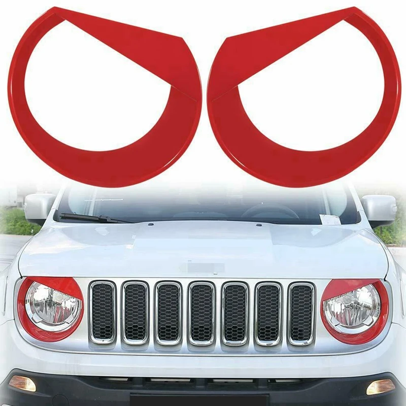 

2 Pcs Red Bird Headlight Cover Bezels Trim for Jeep Renegade 2015 - 2017