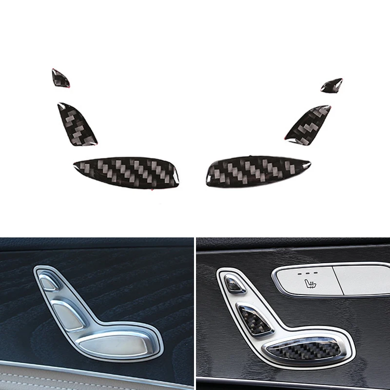 

For Mercedes Benz C E GLC Class W205 W213 X253 6pcs Carbon Fiber Car Seat Adjustment Switch Seat Lock Button Cover Trim