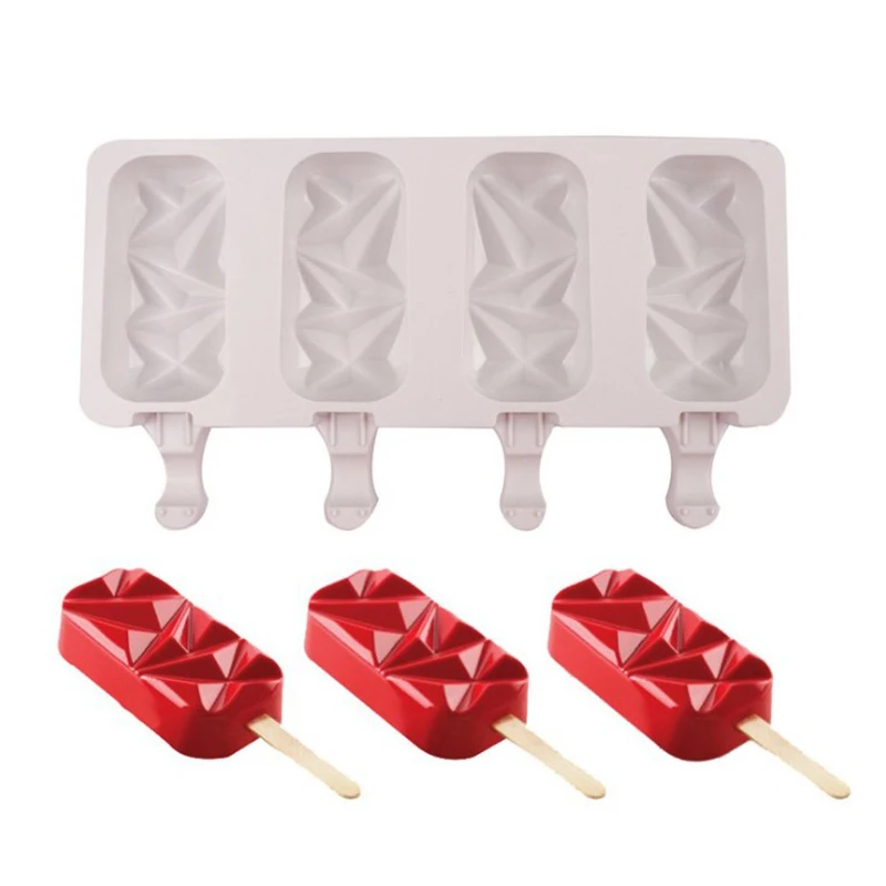 

Ice Cream Mold Food Grade Silicone DIY Popsicle Molds No Stick 4 Even Large Diamond Ice Cream Pop Popsicles Maker Kitchen Gadget