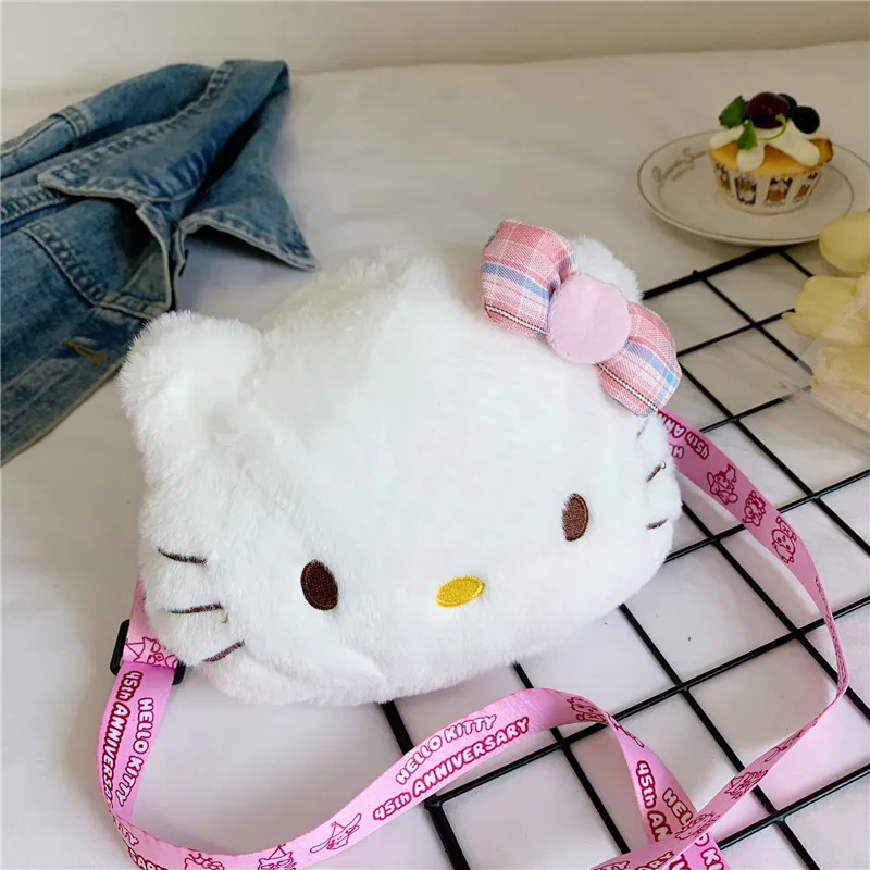 Bolso de felpa Kawaii Sanrio Hello Kitty con peluches dentro de un hombro, bolsa de mensajero, bolsa de maquillaje Cinnamoroll, regalo para niña