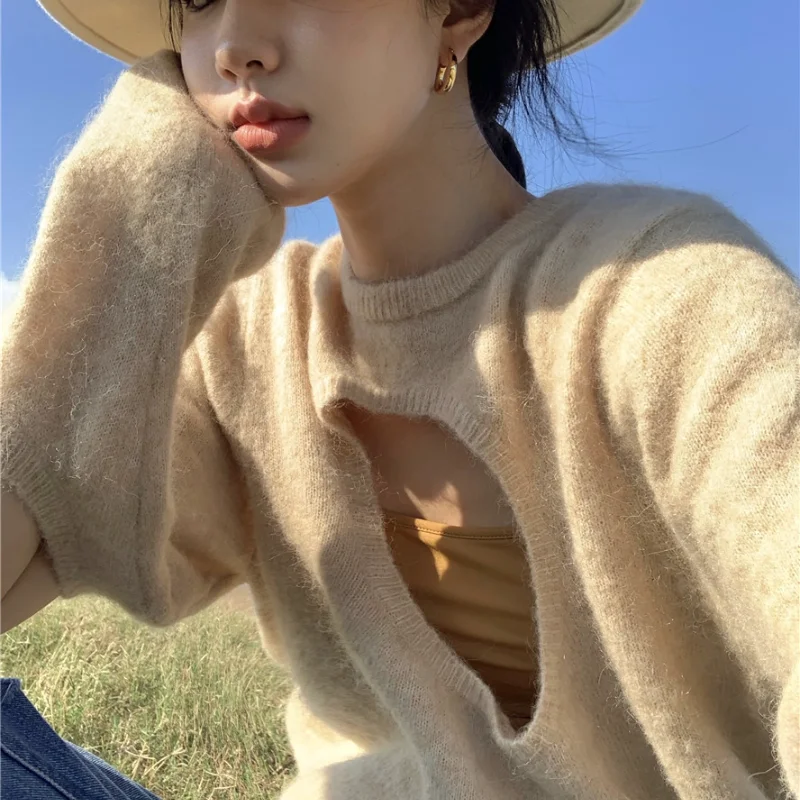 Женский пуловер Harajpoo серая трикотажная одежда с вырезами в японском стиле