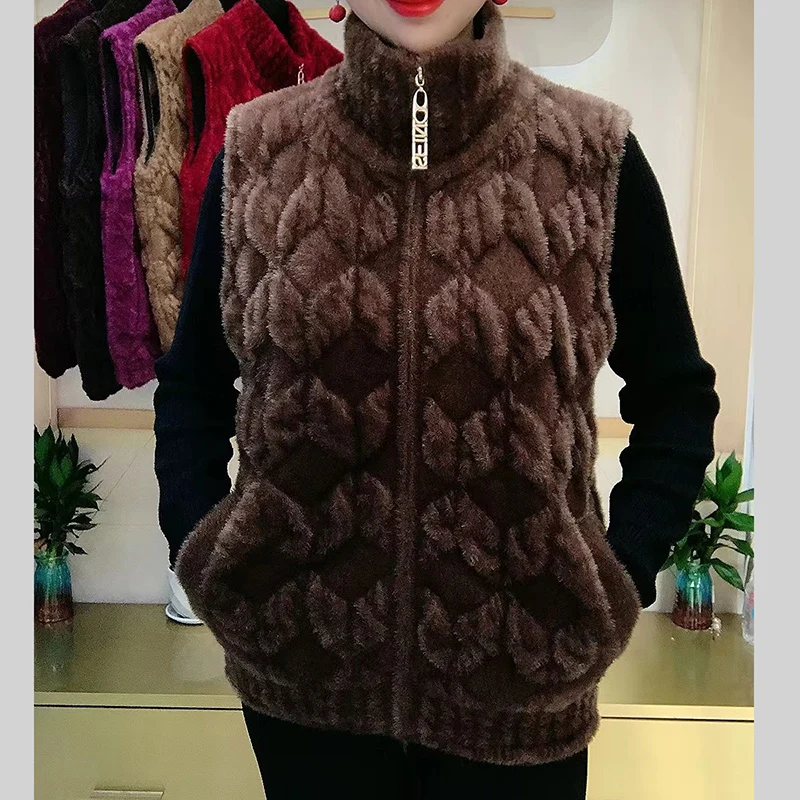 Короткий норковый бархатный жилет для женщин осенне-зимний теплый вязаный