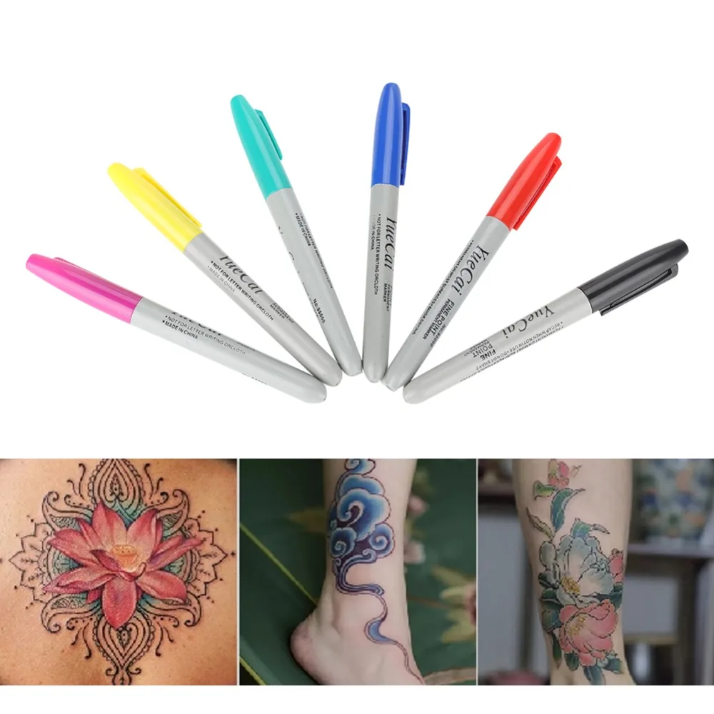 6Pcs/Set Tattoo Piercing Skin Marker Positioning Pen Permanent Makeup Body Art Beauty Marking Tool Tattoo Accessories Supply Pen