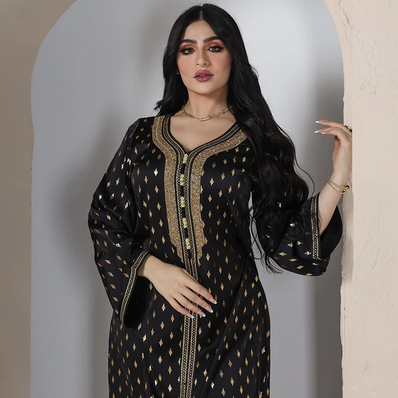 Ramadan Muslim Woman Middle East Abaya 2022 Bronzing Diamonds Plus Size Arabic Long Dresses Robe Aid Femme Dubai Turkish Abayas