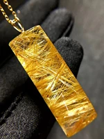 natural gold rutilated quartz rectangle pendant necklace 35 312 89 1mm yellow rutilted women men jewelry aaaaaaa